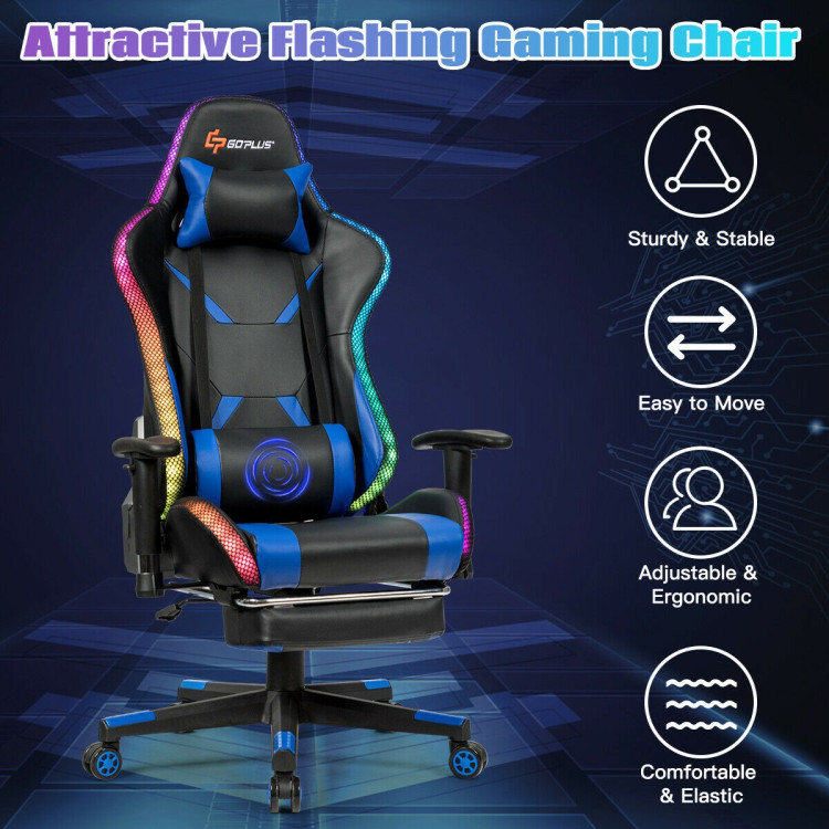 Massage Racing Gaming Chair  Chair with RGB LED Lights-BlueCostway Gallery View 3 of 10