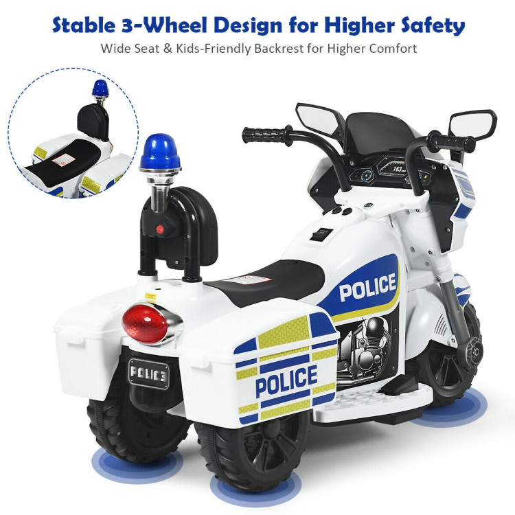 6V 3-Wheel Kids Police Ride On Motorcycle with BackrestCostway Gallery View 7 of 11
