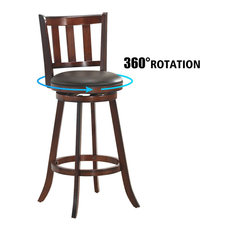 2 Pieces 360 Degree Swivel Wooden Counter Height Bar Stool Set with Cushioned Seat-31 inchesCostway Gallery View 7 of 10