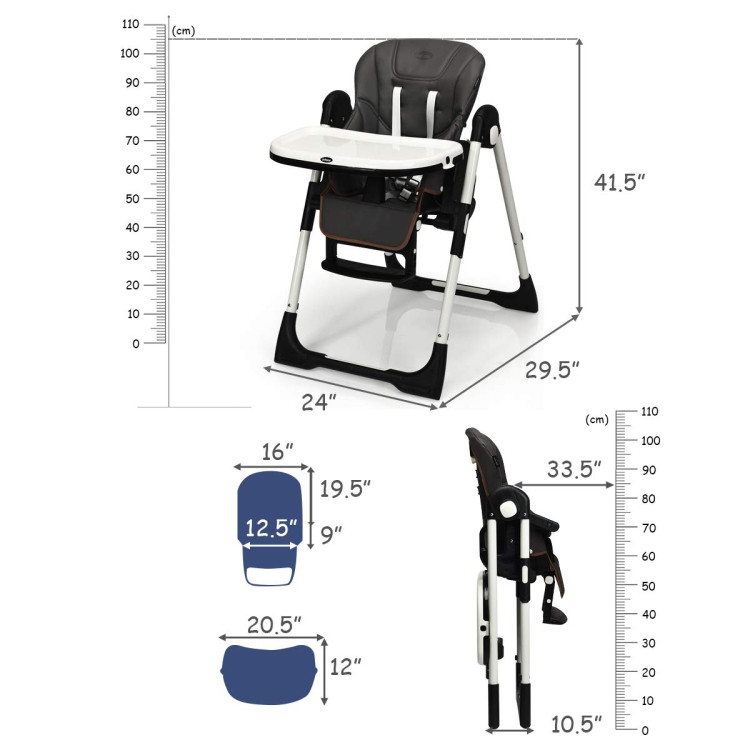 Foldable High chair with Multiple Adjustable Backrest-Dark GrayCostway Gallery View 2 of 9
