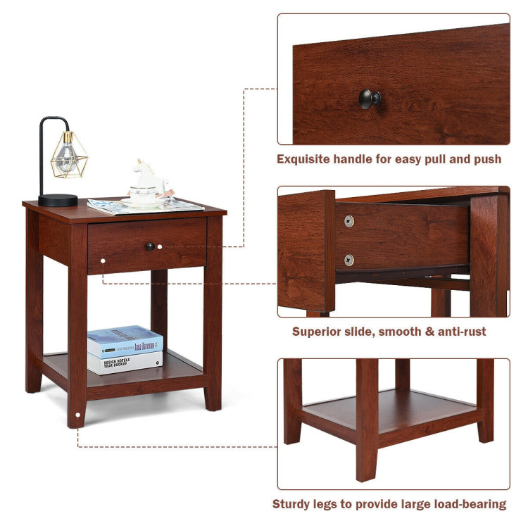 Set of 2 Nightstand with Storage Shelf and Pull HandleCostway Gallery View 5 of 12
