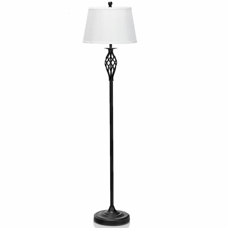 2 Table Lamps 1 Floor Lamp Set with Fabric ShadesCostway Gallery View 8 of 9