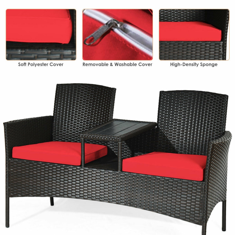 Modern Patio Conversation Set with Built-in Coffee Table and Cushions -RedCostway Gallery View 3 of 12