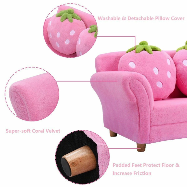 BL/PI Kids Strawberry Armrest Chair Sofa-PinkCostway Gallery View 11 of 12