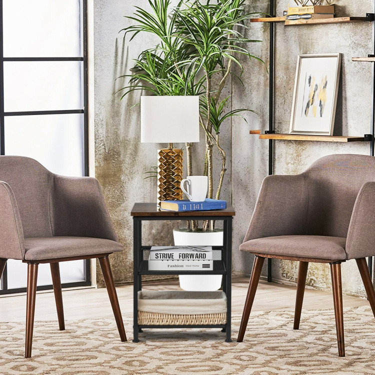3-Tier Industrial End Table with Mesh Shelves and Adjustable ShelvesCostway Gallery View 8 of 12