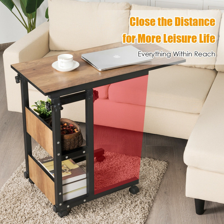 C-Shape Mobile Snack End Table with Storage ShelvesCostway Gallery View 3 of 12