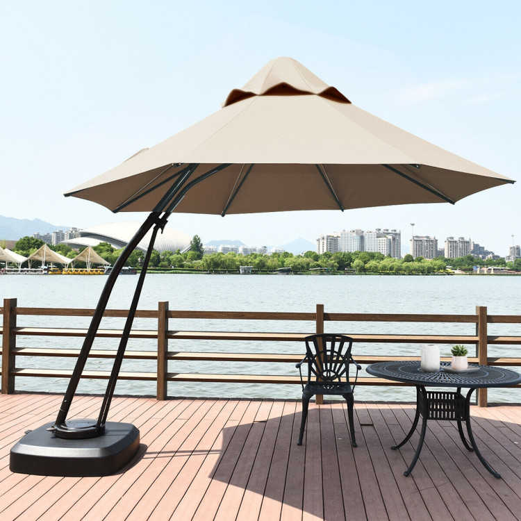11 Feet Outdoor Cantilever Hanging Umbrella with Base and Wheels-TanCostway Gallery View 7 of 12