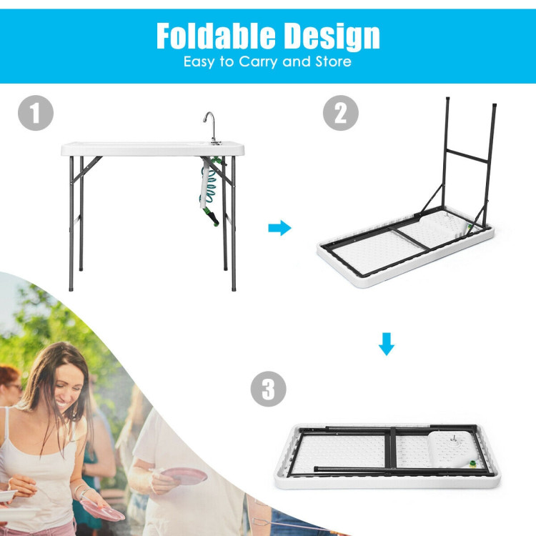 Folding Cleaning Sink Faucet Cutting Camping Table with SprayerCostway Gallery View 7 of 19