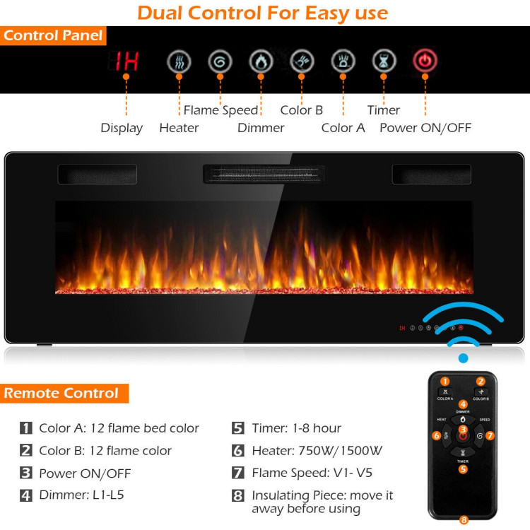 50 inch Recessed Ultra Thin Wall Mounted Electric Fireplace with TimerCostway Gallery View 5 of 13