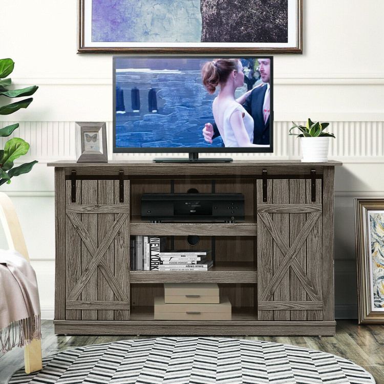 Sliding Barn TV Stand Console Table-GrayCostway Gallery View 8 of 11