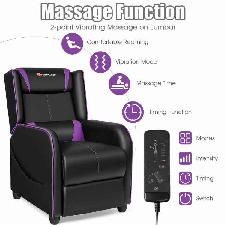 Home Massage Gaming Recliner Chair-PurpleCostway Gallery View 5 of 11