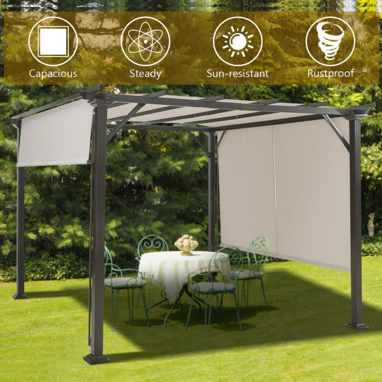 10 x 10 Feet Metal Frame Patio Furniture Shelter-BeigeCostway Gallery View 2 of 10