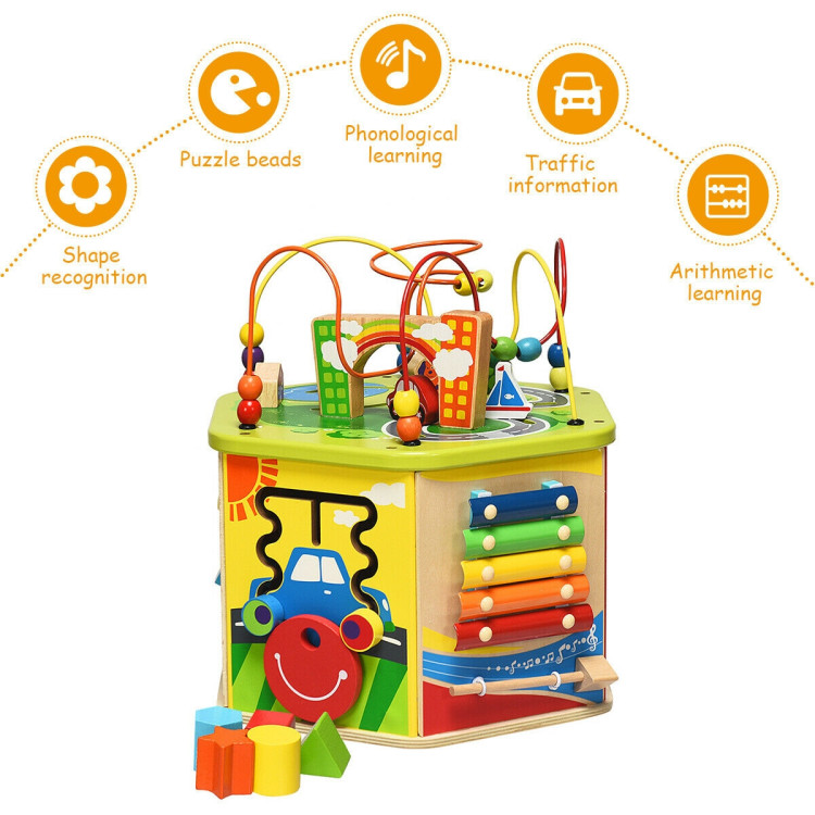 7-in-1 Wooden Activity Cube ToyCostway Gallery View 8 of 12