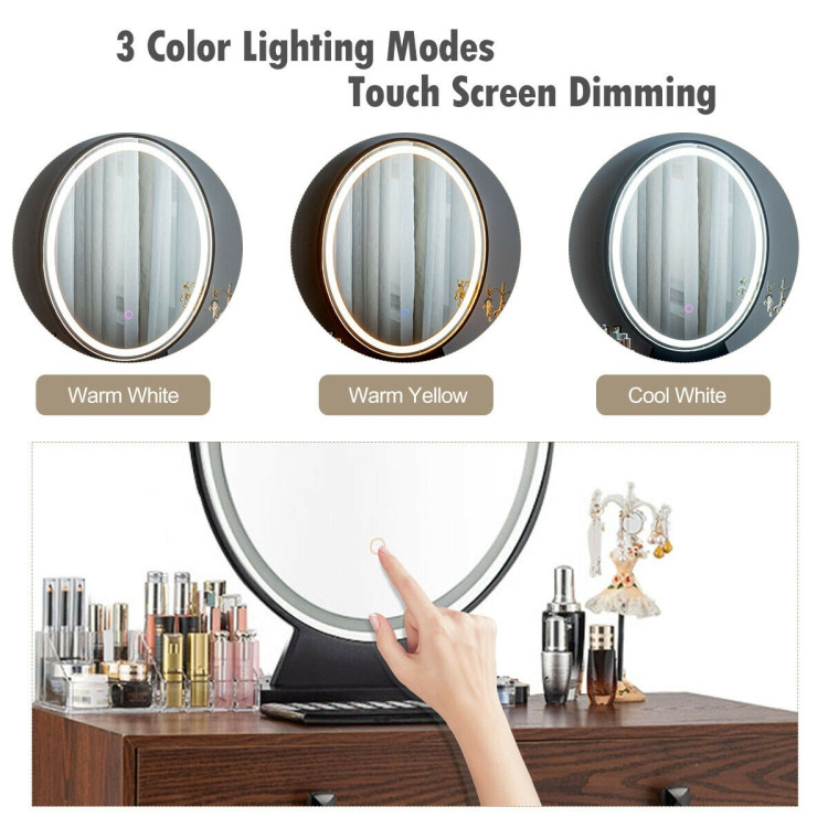 Industrial Makeup Dressing Table with 3 Lighting Modes-WalnutCostway Gallery View 11 of 13