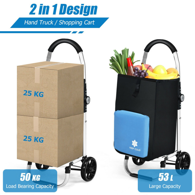 Folding Utility Shopping Trolley with Removable Bag-BlueCostway Gallery View 6 of 14