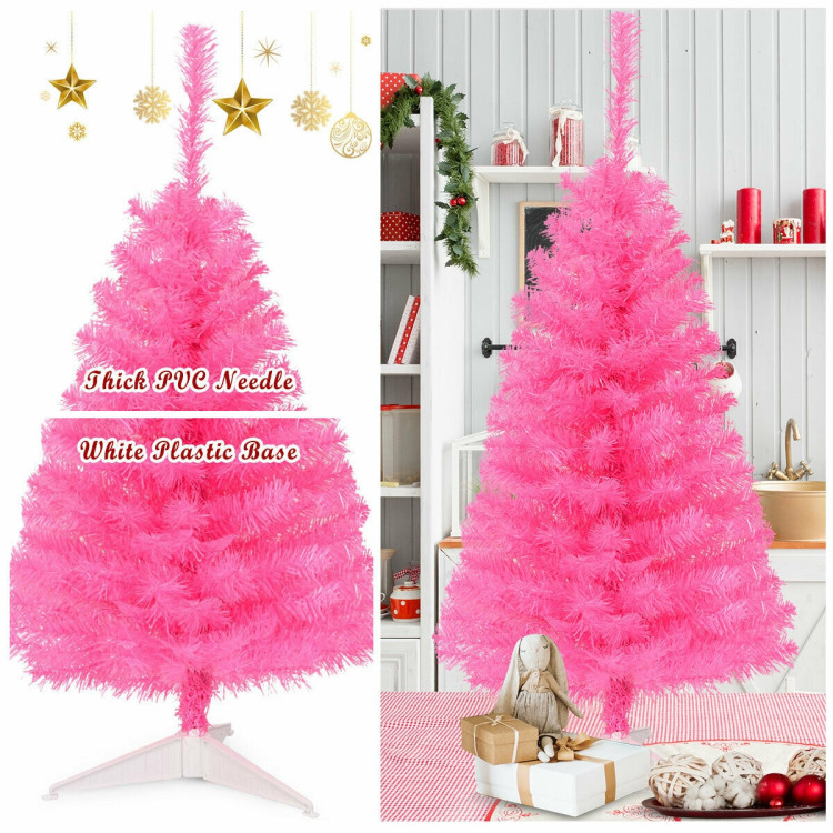 3 ft Premium Artificial Christmas Mini Tree with Stand-PinkCostway Gallery View 8 of 8
