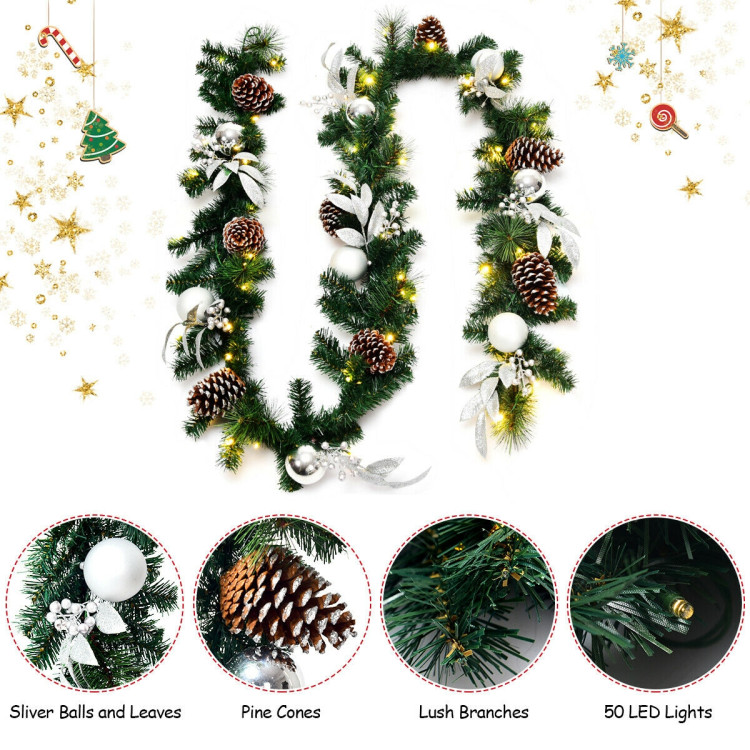 9 Feet Pre-Lit Artificial Christmas Garland with LED LightsCostway Gallery View 9 of 9