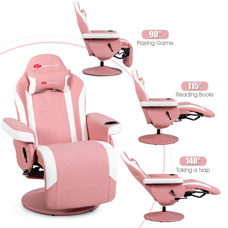 Ergonomic High Back Massage Gaming Chair with Pillow-PinkCostway Gallery View 5 of 12