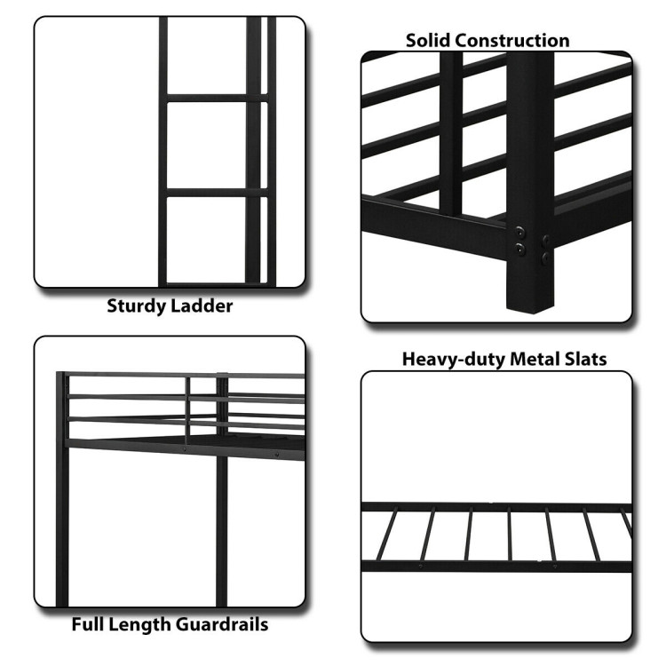 Metal Bunk Bed Frame Twin Over Twin with Safety Guard Rails and Side Ladder - Gallery View 11 of 13