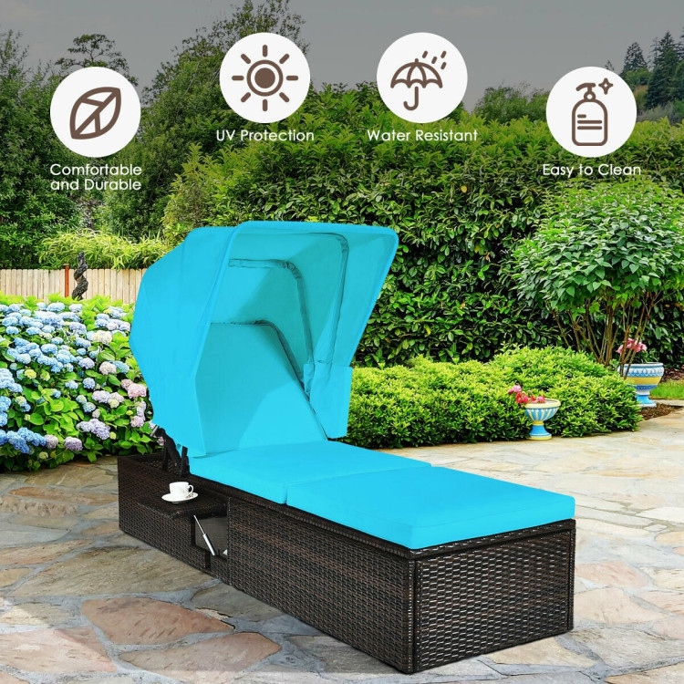 Outdoor Chaise Lounge Chair with Folding Canopy-TurquoiseCostway Gallery View 2 of 12