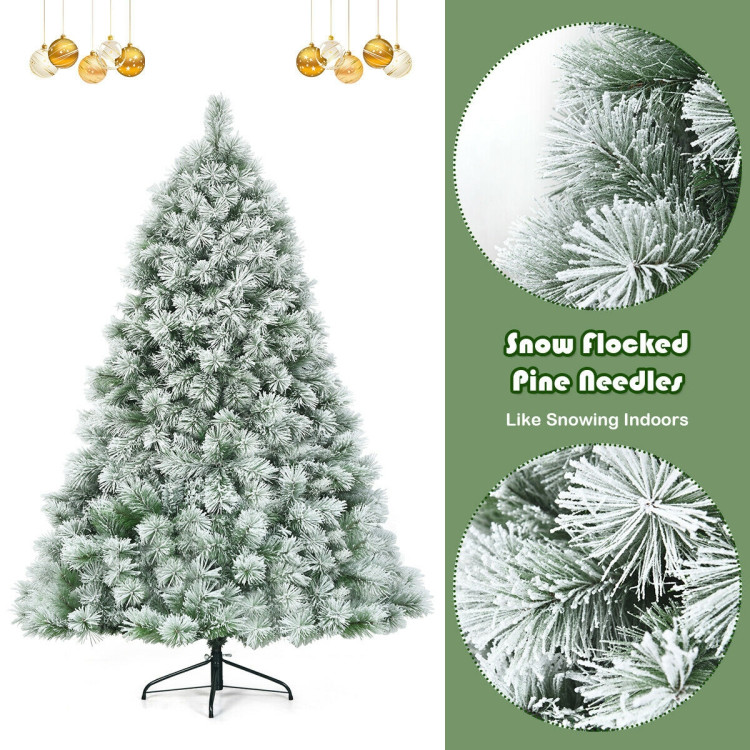 7 Feet Artificial Christmas Tree with Snowy Pine Needles Costway Gallery View 8 of 9