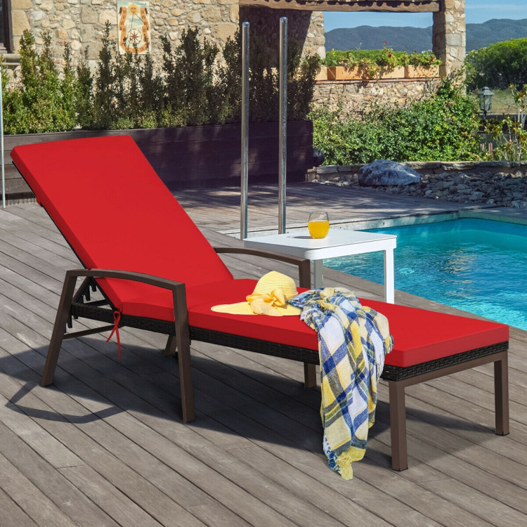 2 Pieces Patio Rattan Adjustable Back Lounge Chair with Armrest and Removable Cushions-RedCostway Gallery View 8 of 12