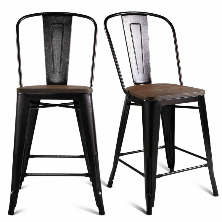 Set of 2 Copper Barstool with Wood Top and High BackrestCostway Gallery View 7 of 11