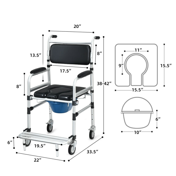 2-in-1 Aluminum Commode Shower Wheelchair with Locking CastersCostway Gallery View 5 of 10