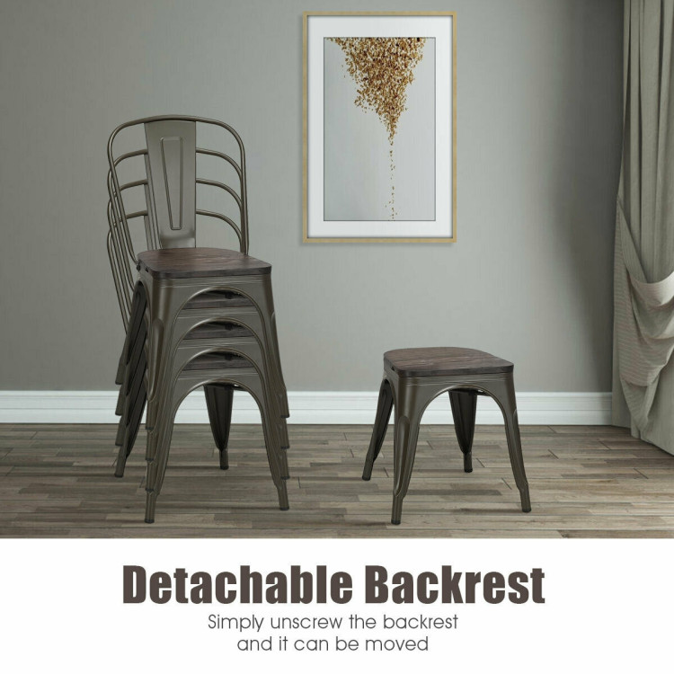 4 Pieces Tolix Style Metal Dining Chairs with Stackable Wood SeatCostway Gallery View 21 of 23