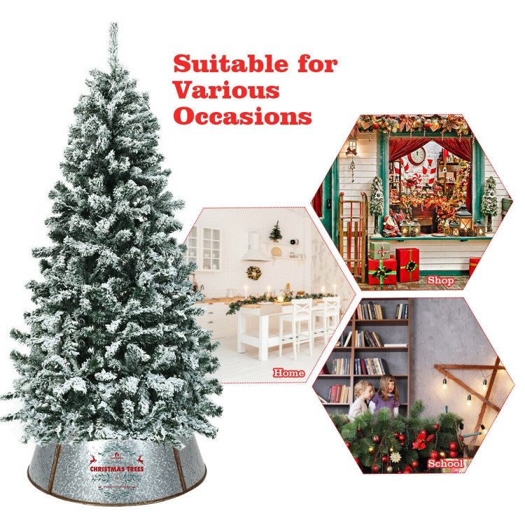 Galvanized Metal ChristmasTree Collar Skirt Ring Cover Decor-SilverCostway Gallery View 11 of 12
