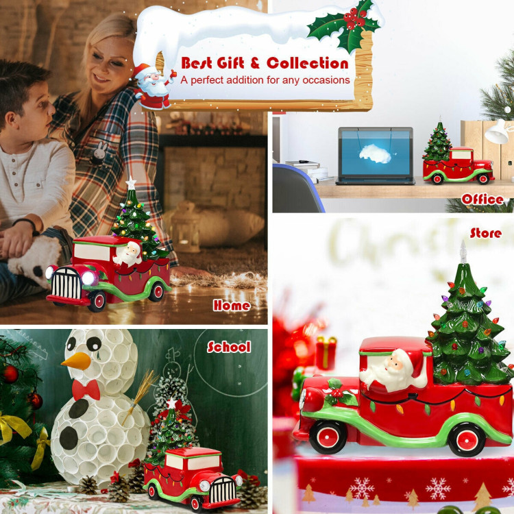Pre-Lit Vintage Tabletop Ceramic Christmas Tree Truck with BatteryCostway Gallery View 9 of 11