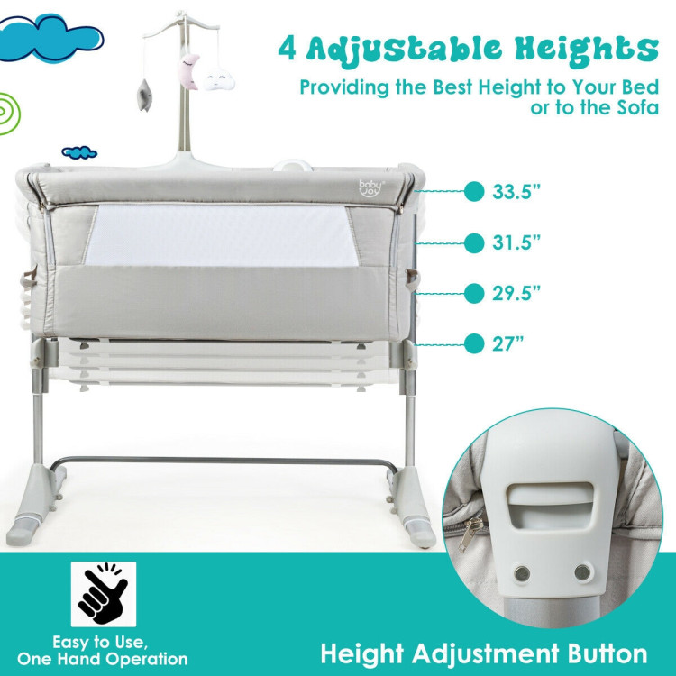 Height Adjustable Baby Side Crib  with Music Box & Toys-Light GrayCostway Gallery View 8 of 10