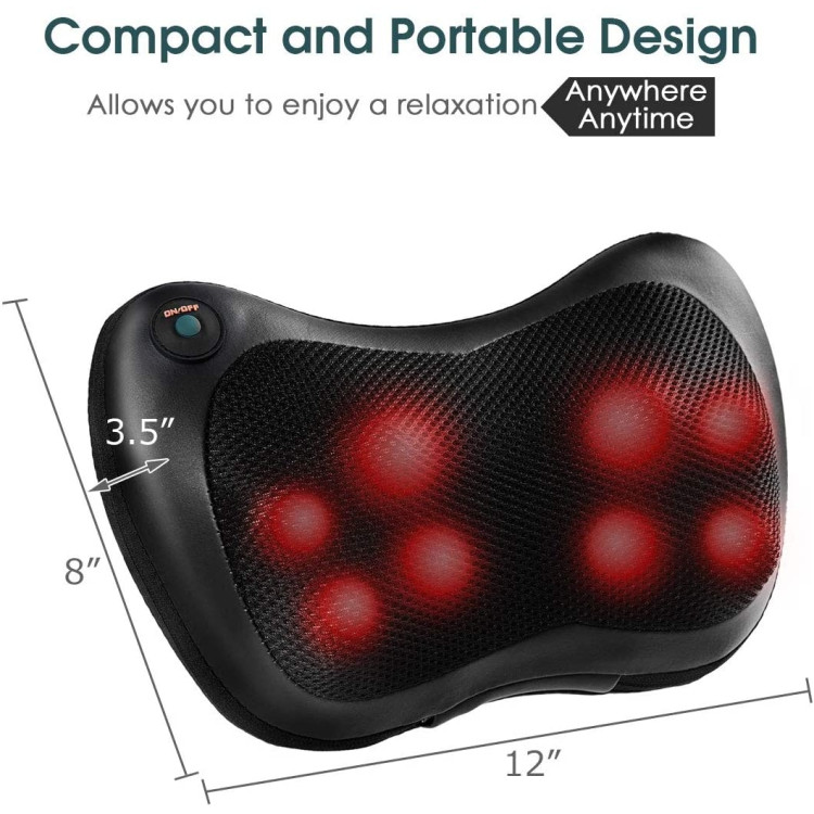 Shiatsu Pillow Massager with Heat Deep Kneading for Shoulder, Neck and Back Costway Gallery View 4 of 11