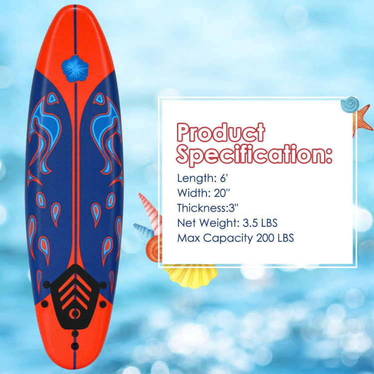 6 Feet Surfboard with 3 Detachable Fins-RedCostway Gallery View 5 of 12