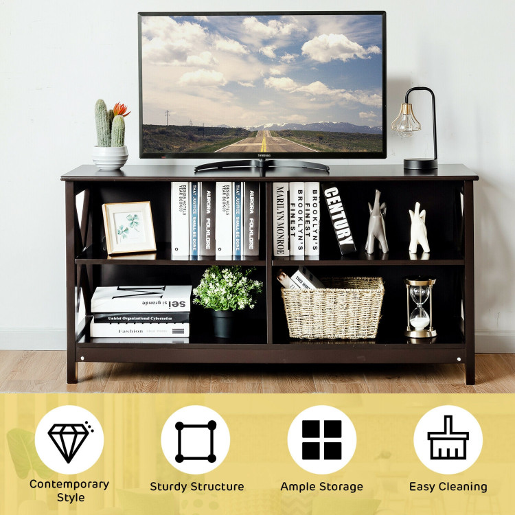 Wooden TV Stand Entertainment for TVs up to 55 Inch with X-Shaped Frame-BrownCostway Gallery View 3 of 12