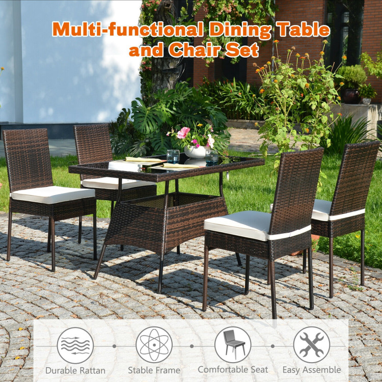 5 Pieces Rattan Dining Set Glass Table High Back ChairCostway Gallery View 3 of 10