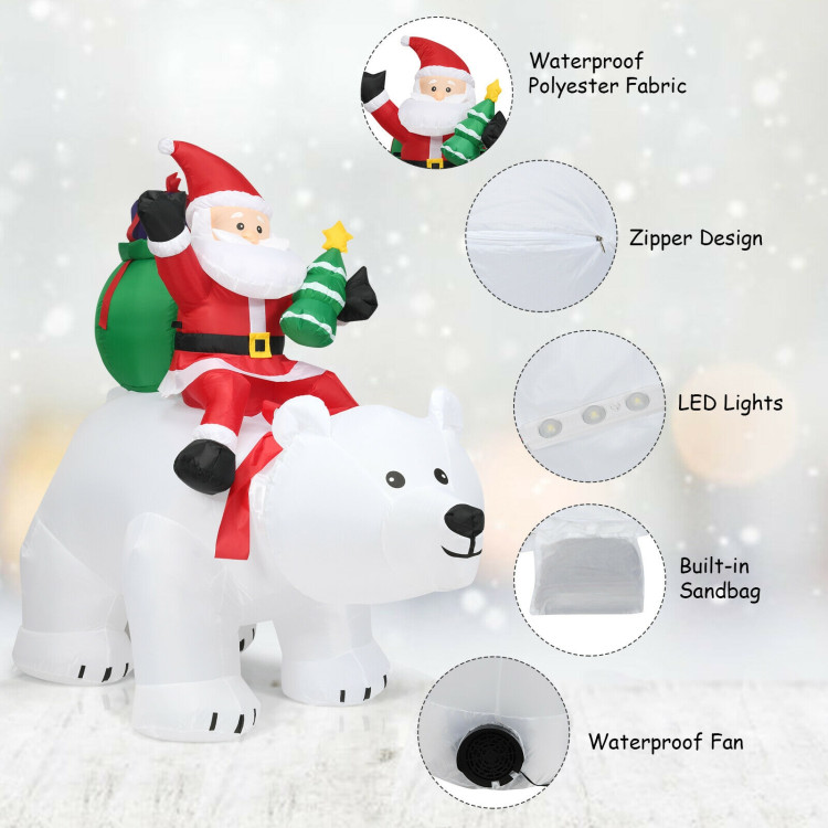 6.5 Feet Christmas Inflatable Santa Riding Polar Bear with Shaking Head LED LightsCostway Gallery View 5 of 9