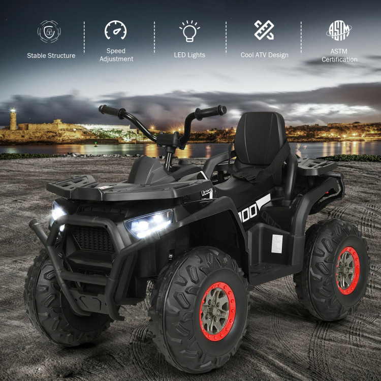 12 V Kids Electric 4-Wheeler ATV Quad with MP3 and LED Lights-BlackCostway Gallery View 3 of 12