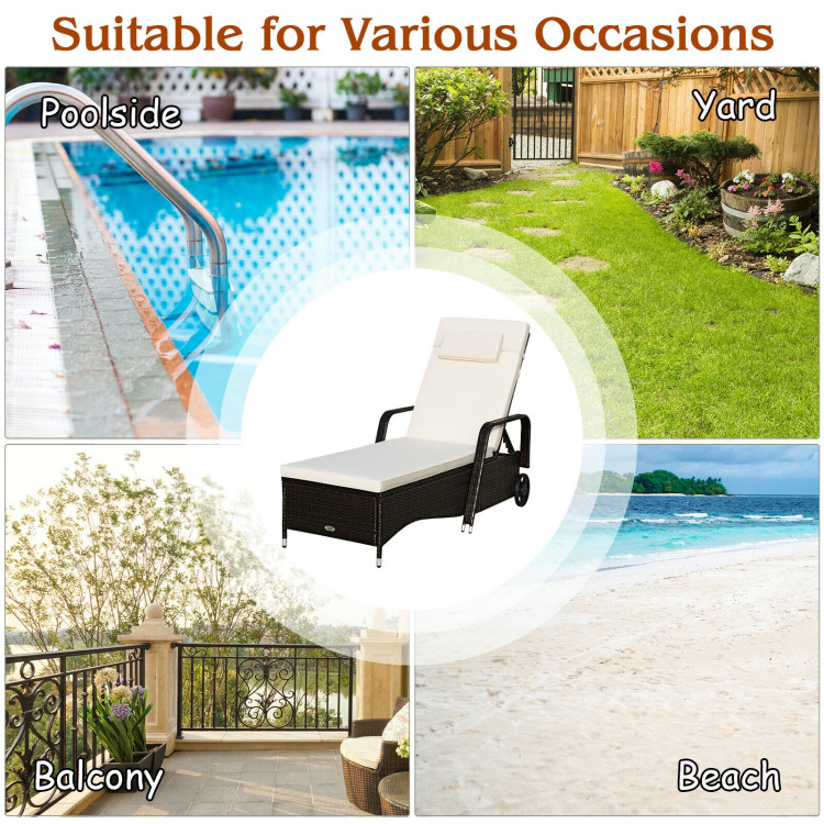 Outdoor Recliner Cushioned Chaise Lounge with Adjustable BackrestCostway Gallery View 3 of 11