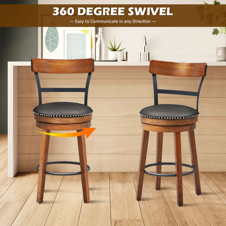 25.5 Inch 360-Degree Bar Swivel Stools with Leather PaddedCostway Gallery View 3 of 10