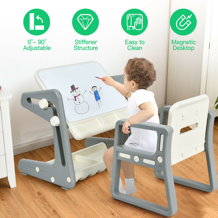 2 in 1 Kids Easel Table and Chair Set  with Adjustable Art Painting BoardCostway Gallery View 2 of 12