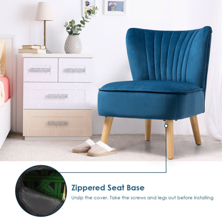 Modern Armless Velvet Accent Chair with Wood Legs-BlueCostway Gallery View 11 of 12
