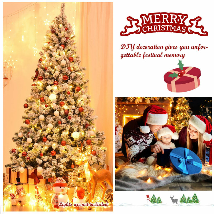 7.5 Feet Snow Flocked Artificial Christmas Tree Hinged with 1346 Tip and Foldable BaseCostway Gallery View 6 of 10