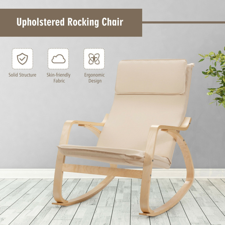 Stable Wooden Frame Leisure Rocking Chair with Removable Upholstered Cushion-BeigeCostway Gallery View 11 of 12