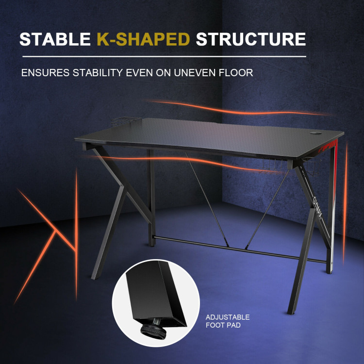 45-Inch K-Shaped Computer Gaming Desk with Cup Headphone Holder and Game StorageCostway Gallery View 11 of 11