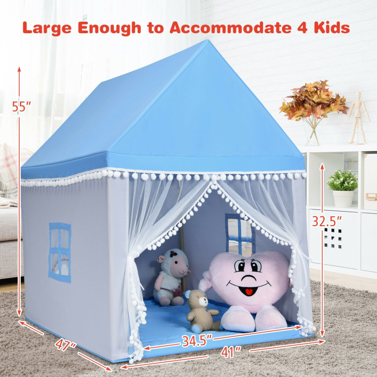 Kids Play Tent Large Playhouse Children Play Castle Fairy Tent Gift with Mat-BlueCostway Gallery View 5 of 13