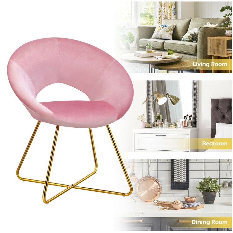 Set of 2 Comfy Cute Upholstered Vanity Desk Chair with Metal Legs-PinkCostway Gallery View 9 of 12