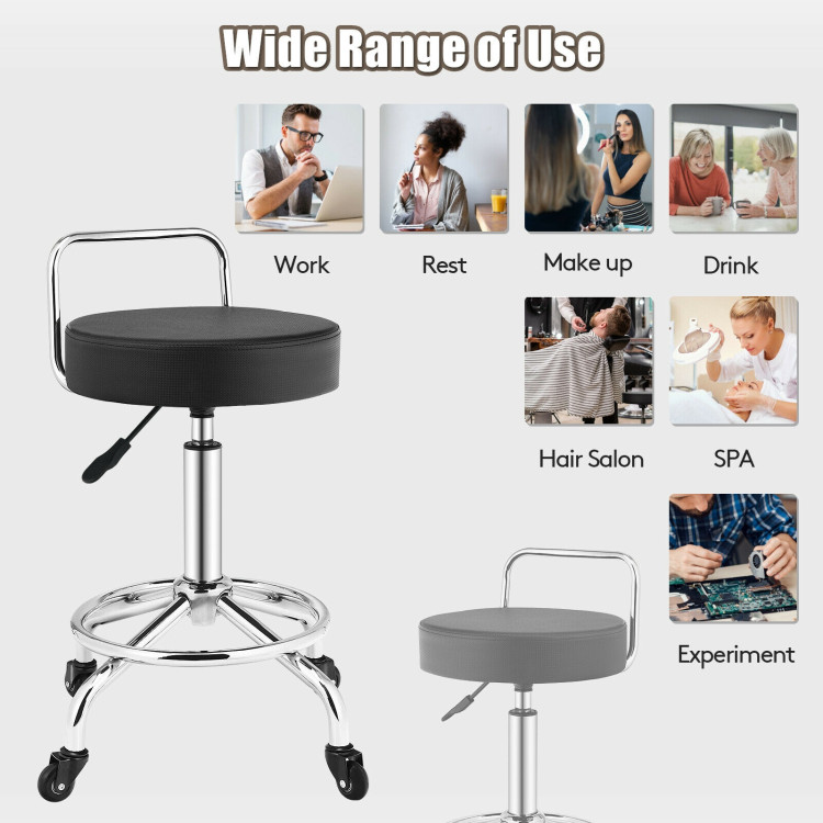 Pneumatic Work Stool Rolling Swivel Task Chair Spa Office Salon with Cushioned Seat-BlackCostway Gallery View 5 of 12