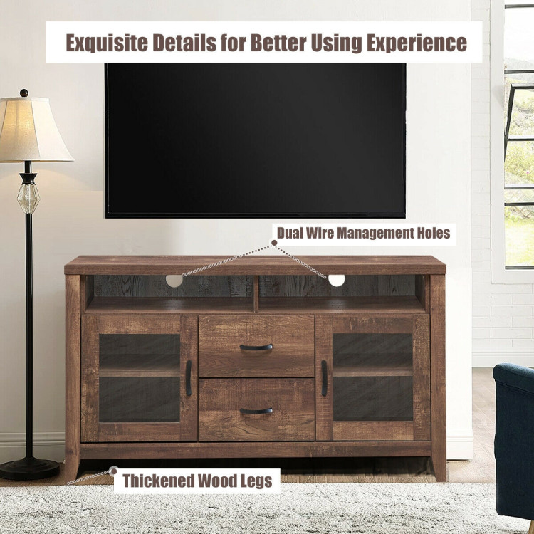 Wooden Retro TV Stand with Drawers and Tempered Glass DoorsCostway Gallery View 11 of 12