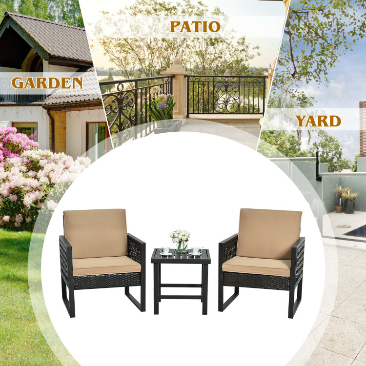 3 Pieces Patio Rattan Bistro Cushioned Furniture SetCostway Gallery View 11 of 12